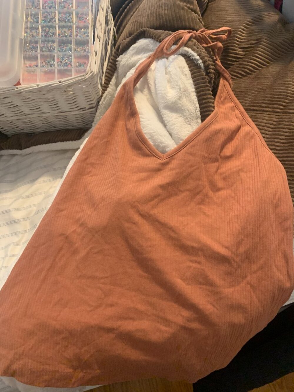 Old Navy Ribbed Halter Tank Top Clay Terracotta Orange V-Neck Tie Camisole XXL
